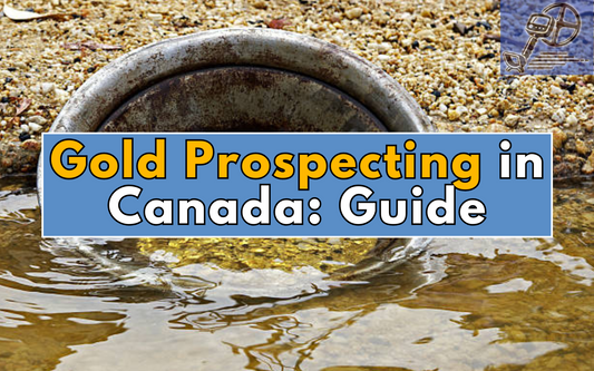 picture of a gold pan and a text saying gold prospecting in canada.