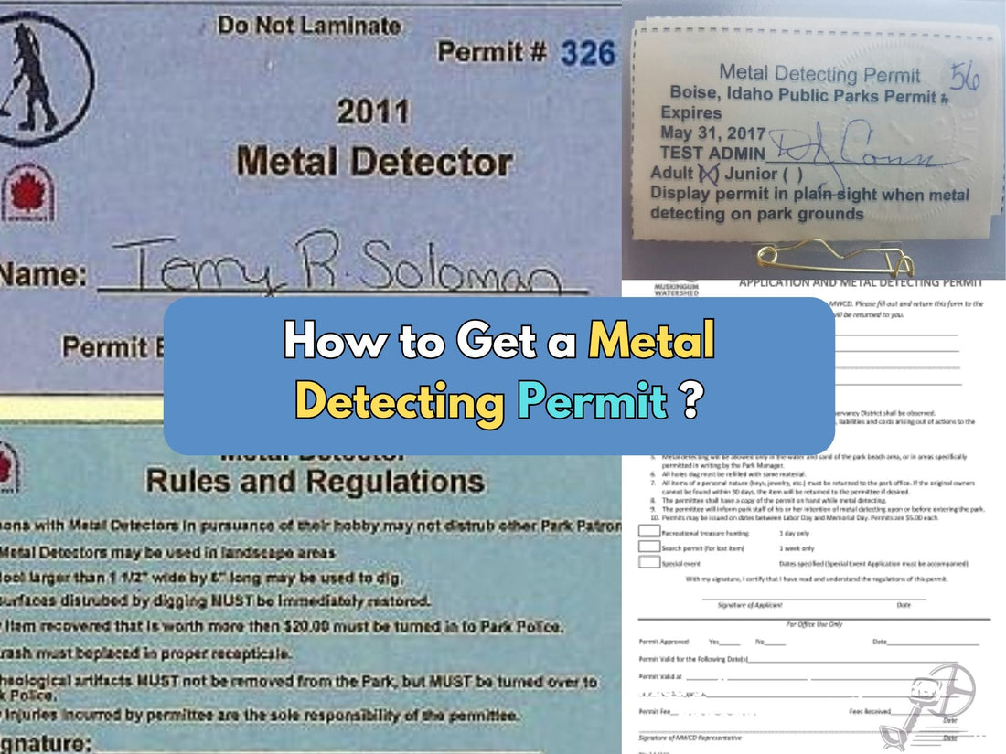 Illustrations Metal Detecting Permit and Permit form with the text "How to Get a Metal Detecting Permit ?".