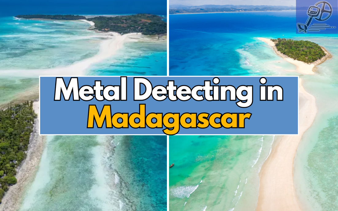 two pictures of islands with a text saying metal detecting in Madagascar