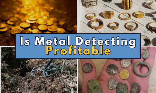 4 images of metal detecting finds, with the text is metal detecting profitable.