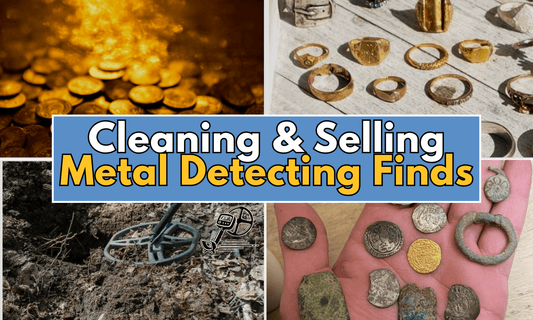 Image showing metal detecting finds with text saying cleaning and selling metal detecting finds