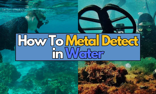 Images of underwater metal detectors with text saying how to metal detect in water.